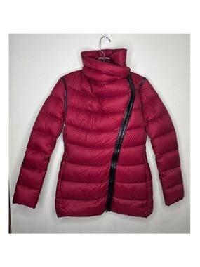 Mackage Queren convertible down puffer coat vest leather trim - red - small